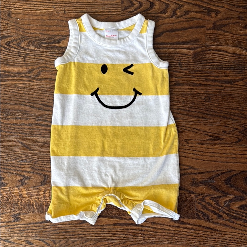 Hanna Andersson Yellow and White Striped Smiley Face Romper - Picture 1 of 3